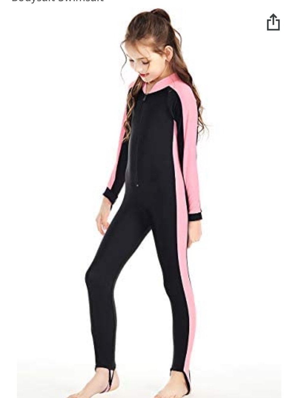 🆕Amazon Girls' Black and Pink One-Piece Swimsuit Rash Guard
